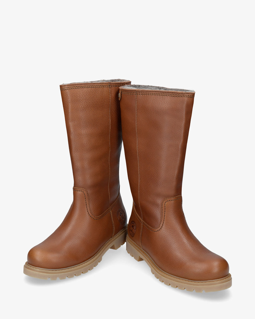 Bambina Igloo botas de piel con forro interior de pelo natural. cuero