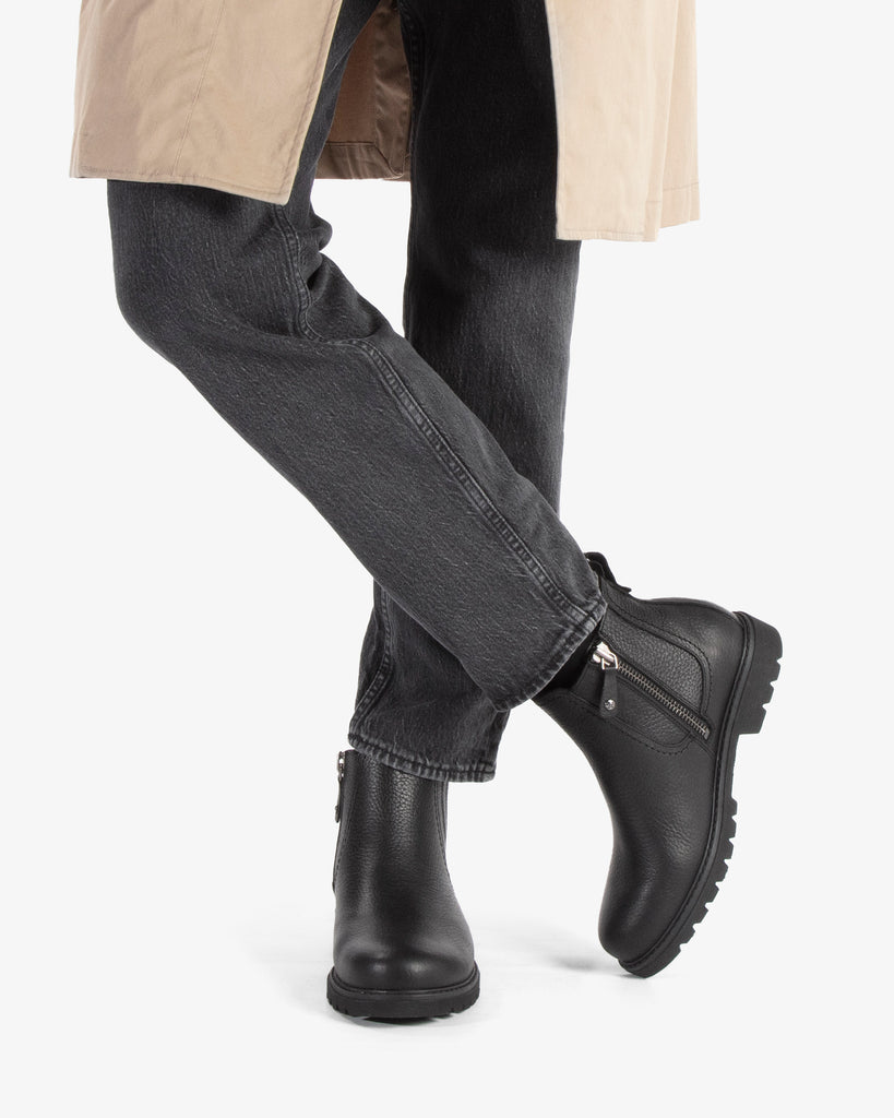 Bill Igloo botines de piel con forro interior de pelo natural. negro