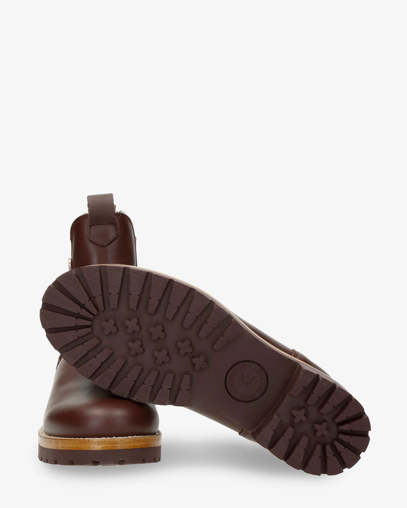 Francesca Igloo botines de piel con forro interior de pelo natural. burdeos