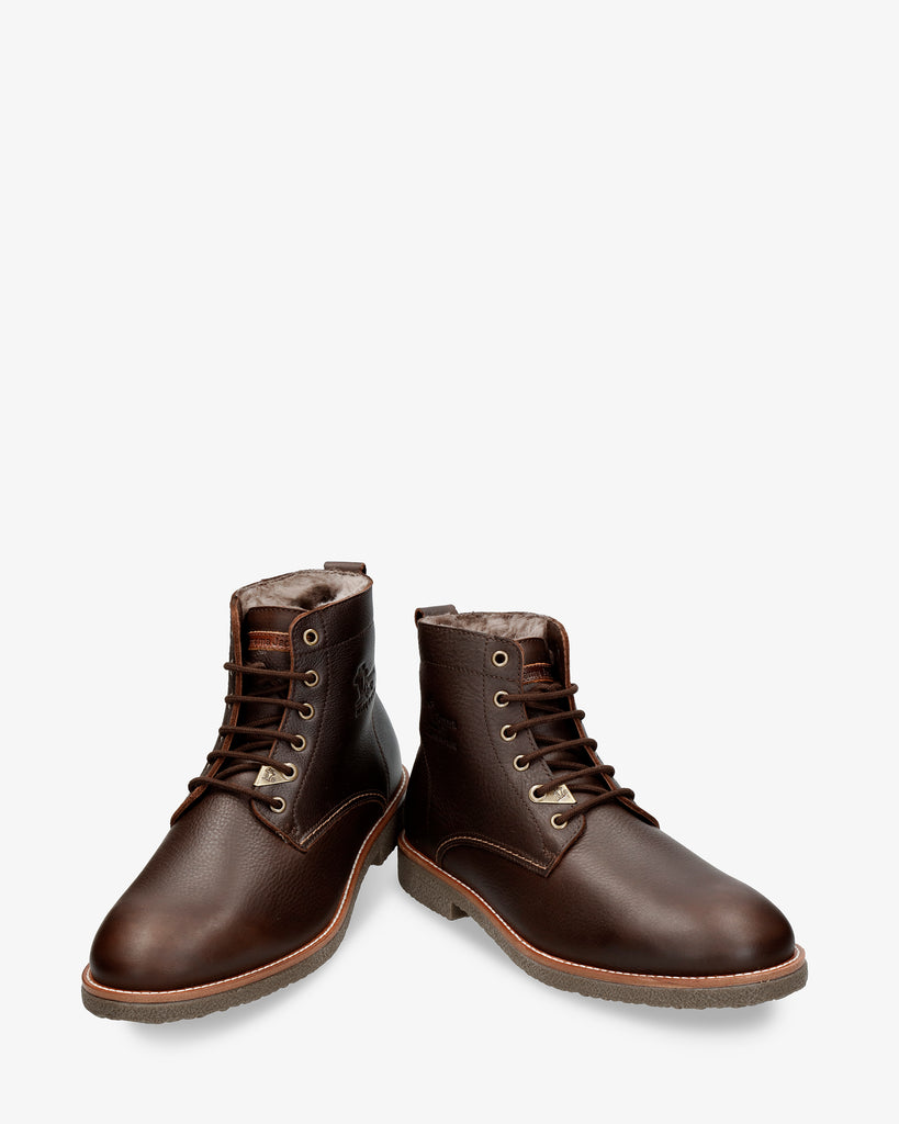 Glasgow Igloo botines de piel con forro interior de pelo natural. marron