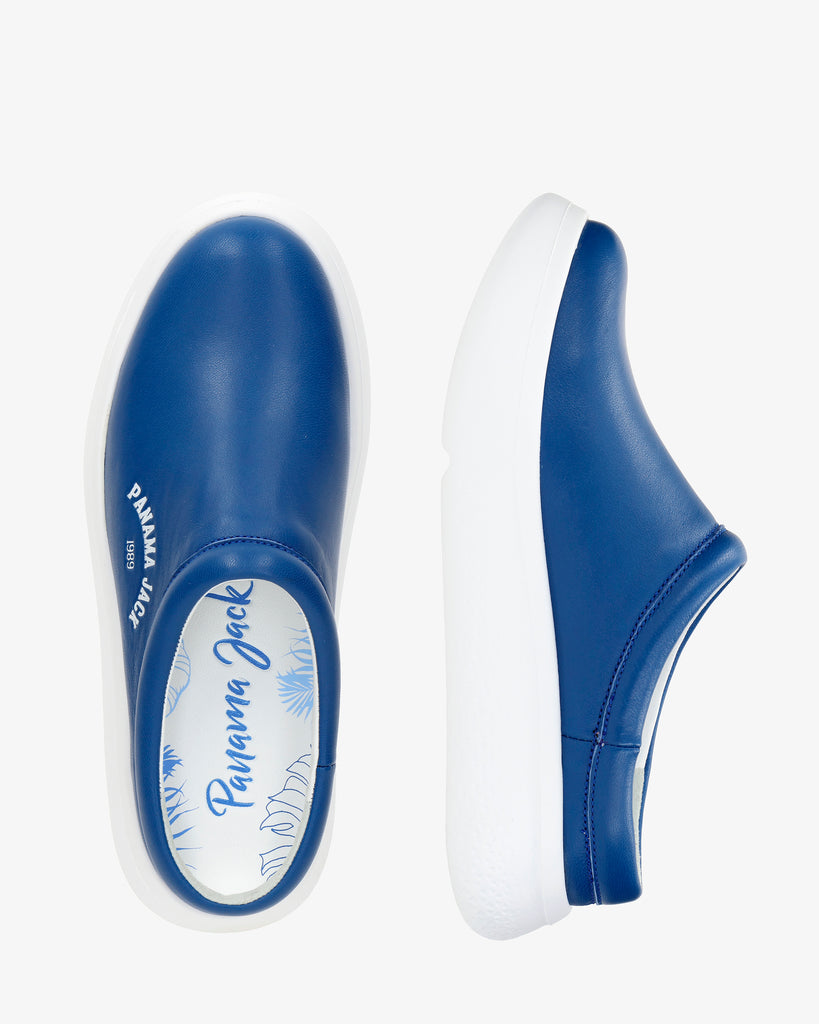 Yuri zueco de piel con forro interior de piel. azul